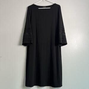 J Jill 3/4 Sleeve Midi Dress Black Sz L Lounge Office Casual Timeless A Line